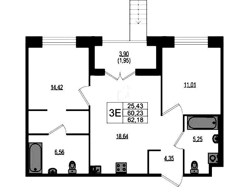 2-комнатная квартира 62.18 м², 1/4 эт., ЖК «Ranta Residence»